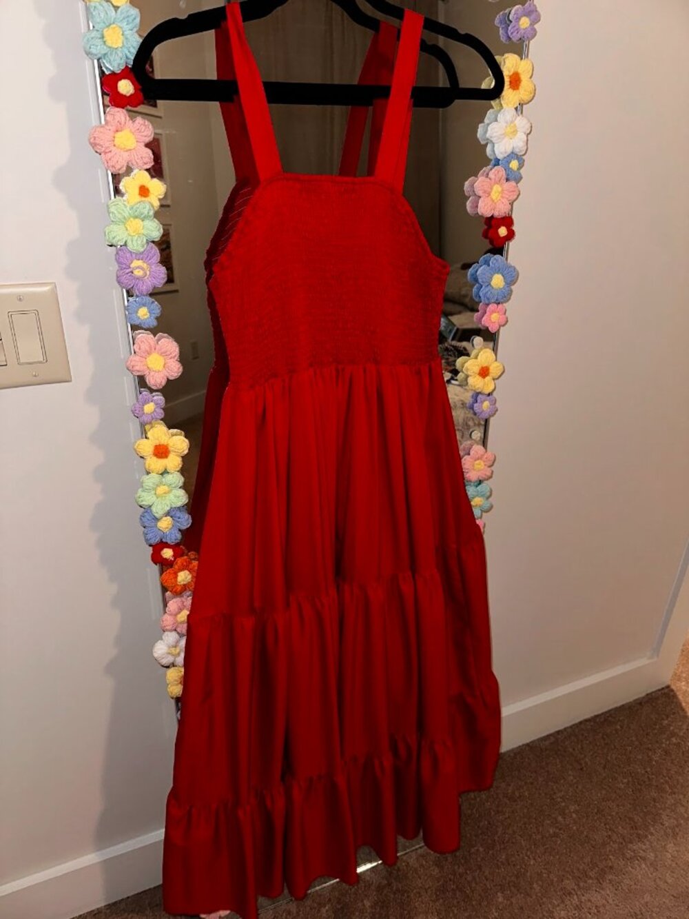 SHEIN Curve Plus 2XL Red Smocked Tiered Maxi Dress